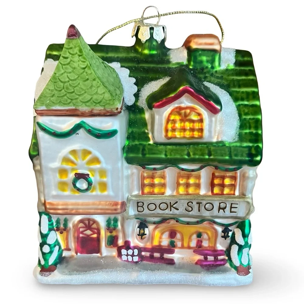 Northlight Glittered Bookstore Glass Ornament